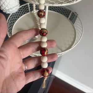 Farmhouse 2 Tier Tray with Buffalo Plaid Wood Bead Garland